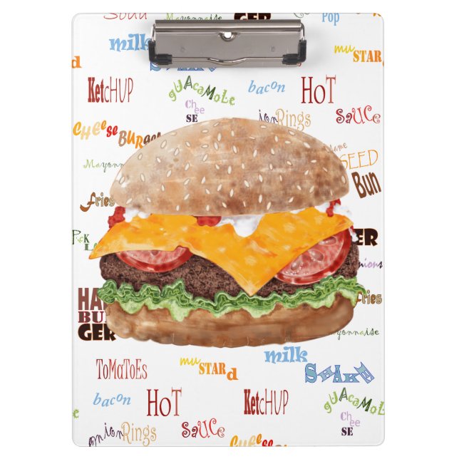 Hamburger mit GRILLEN Diner Fast Food Klemmbrett (Vorderseite)
