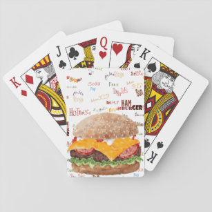 Hamburger mit GRILLEN Diner Fast Food Spielkarten