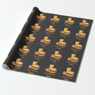 Hamburger mit heißem Hund und viel Glück zum Gebur Geschenkpapier