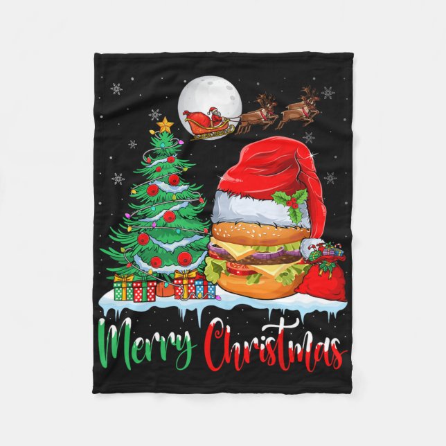 Hamburger mit Weihnachtsmannmütze Xmas - Frohe Wei Fleecedecke (Vorderseite)