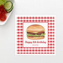 Hamburger On Red Gingham Pattern Happy Birthday