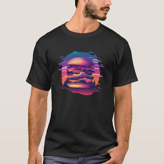 Hamburger Synthwave 80s Retrowave Aesthetic T-Shirt (Vorderseite)