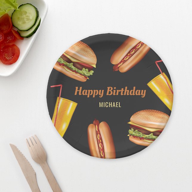 Hamburger und Hot Dog Fast Food Happy Birthday Pappteller (Von Creator hochgeladen)