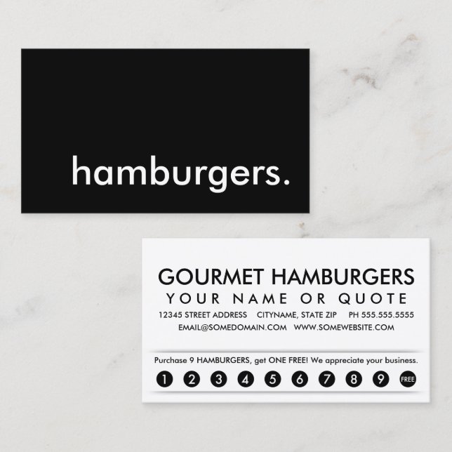 hamburgers. carte punch fidélité (Devant / Derrière)