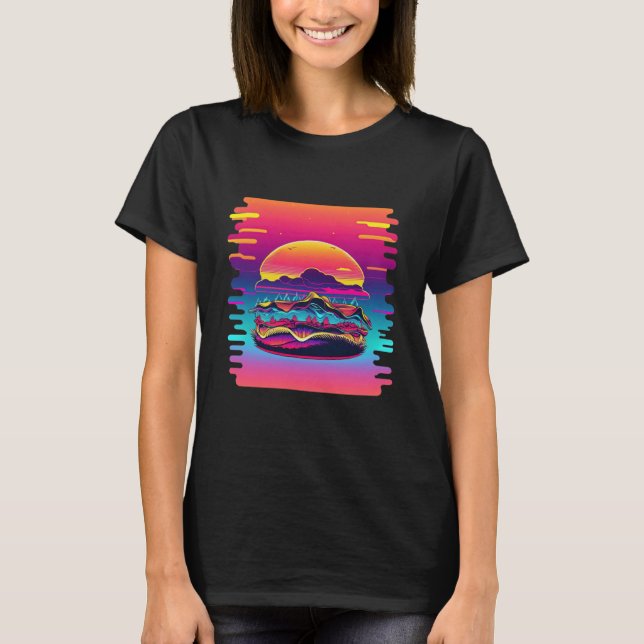 Hamburgers Synthwave 80s Retrowave Aesthetic T-Shirt (Vorderseite)