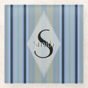 HAMbWG - Art Deco Periwinkle Stripe mit Monogram Glasuntersetzer