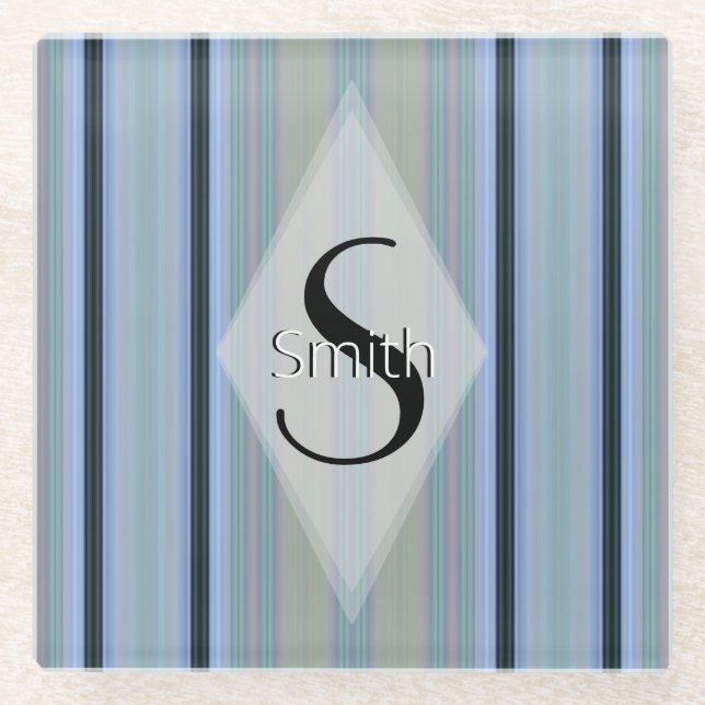 HAMbWG - Art Deco Periwinkle Stripe mit Monogram Glasuntersetzer (Vorderseite)