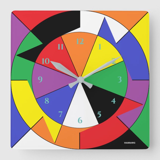 HAMbWG-Farbrad - Wall-Uhr Quadratische Wanduhr (Vorderseite)