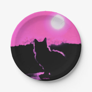 HAMbWG - Papierplatte - rosa Halloween Cat & Moon Pappteller