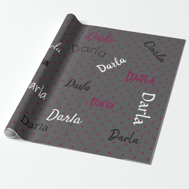 HAMbWG Personalisiert Polka Dot Gray und Raspberry Geschenkpapier (Ungerollt)