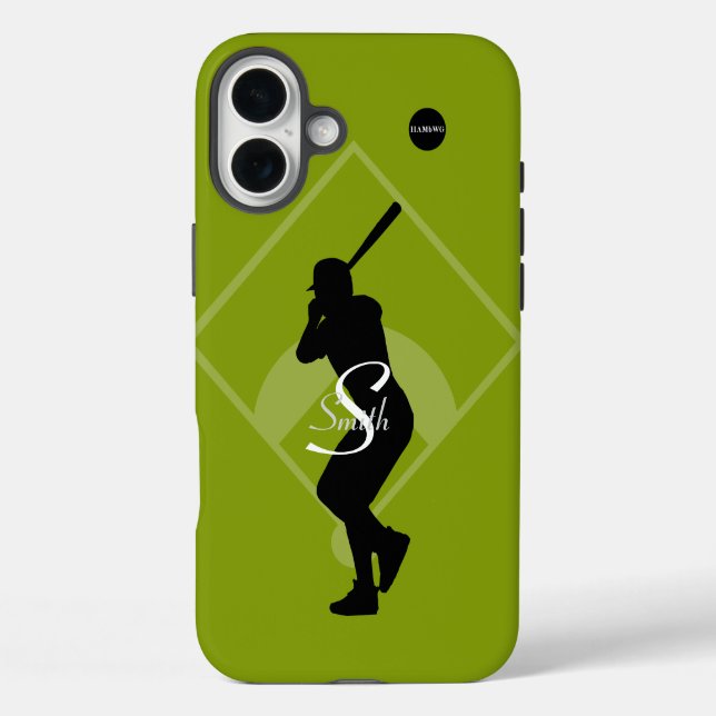 HAMbyWG - Baseball Player Graphic & Your Name iPhone 16 Plus Hülle (Rückseite)