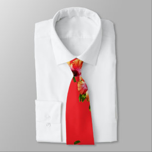 HAMbyWG - Cravate - Hibiscus sur rouge