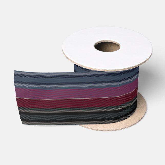 HAMbyWG - Gift Ribbon - Maroon w Grays, Blues, Blk Satinband (Spule)