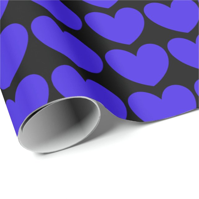 HAMbyWG - Gift Wrap - Electric Blue Heart on Black Geschenkpapier (Rolleneckpunkt)