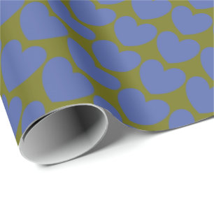 HAMbyWG - Gift Wrap - Olive w Blue Hearts Geschenkpapier