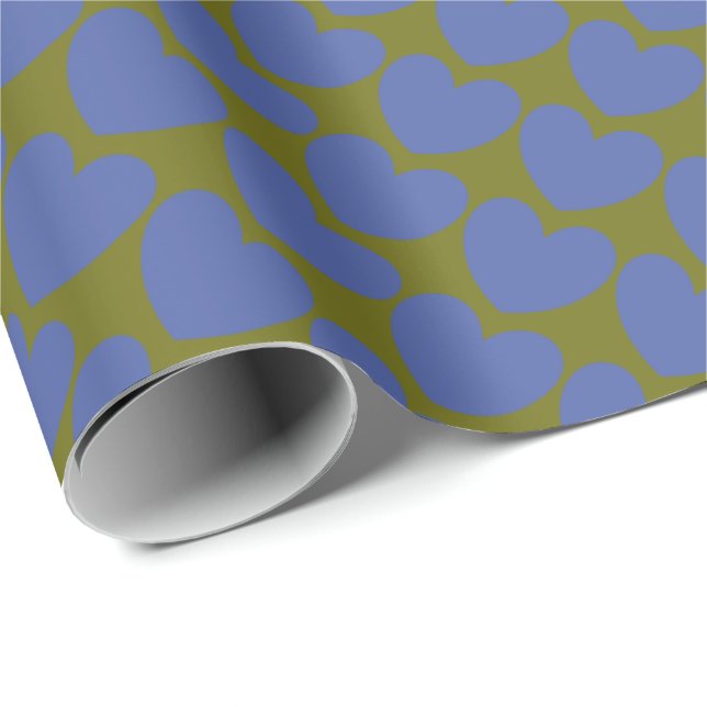 HAMbyWG - Gift Wrap - Olive w Blue Hearts Geschenkpapier (Rolleneckpunkt)