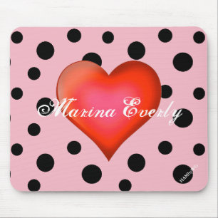 HAMbyWG - Mouse Pad — Polka Dots w Red Heart Mousepad