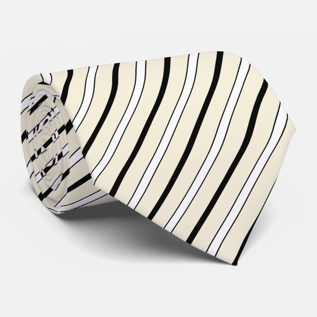 HAMbyWG - Neck Tie Black/Beige/White Stripe 2A Krawatte (Gerollt)