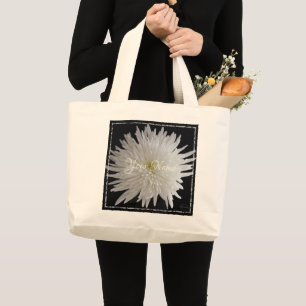 HAMbyWG - Weiße Dahlia-Schwarze Hintergrund Jumbo Stoffbeutel