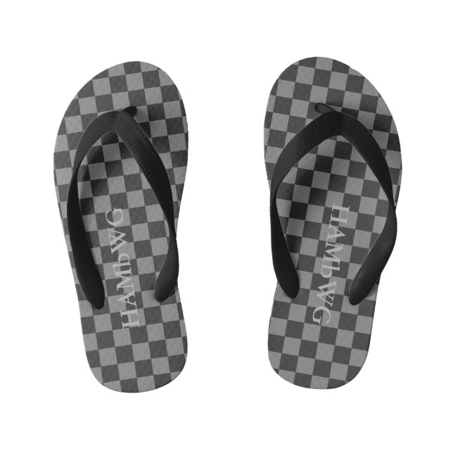 HAMbyWGlove Kid's - Flip-Flops Black Gray Schachbr Kinderbadesandalen (Fußbett)