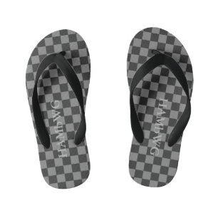 HAMbyWGlove Kid's - Flip-Flops Schwarz Grau Karier Kinderbadesandalen
