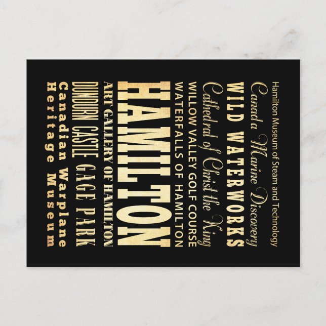 Hamilton City of Ontario Typografy Art Postkarte (Vorderseite)