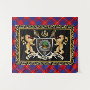Hamilton Clan Abzeichen & Motto w/Lions Wandteppich