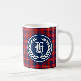 Hamilton Clan Red und Royal Blue Tartan Monogram Kaffeetasse