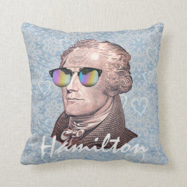 Hamilton in Shades on Blue Lace & Heart Background Kissen