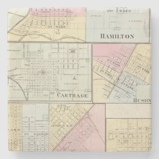 Hamilton, Karthago, Bushnell, Lincoln und LaHarpe Steinuntersetzer (Vorderseite)