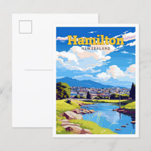 Hamilton Neuseeland Reise Vintage-Illustration Postkarte