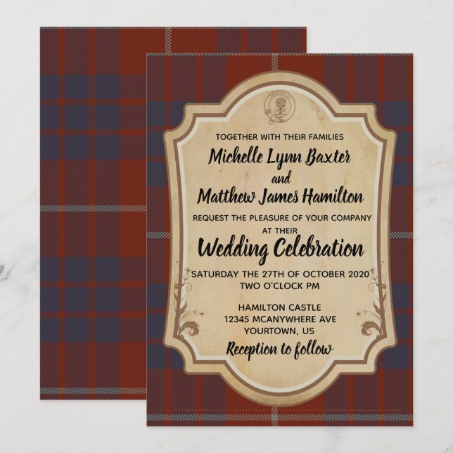 Hamilton Tartan Hochzeit Einladung (Vorne/Hinten)