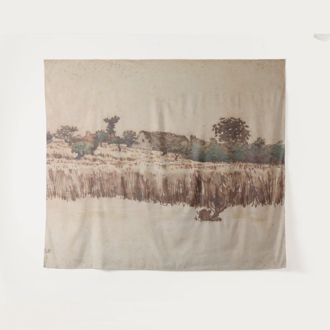 Hamlet in einem Weizenfeld | Jean-Francois Millet Wandteppich (Vorderseite (Horizontal))