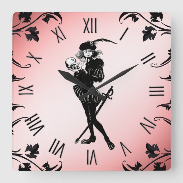 Hamlet rosa römische Zahlen Quadratische Wanduhr (Vorderseite)