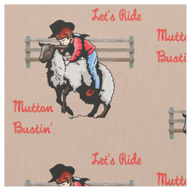 Hammelfleisch Bustin Cowboy-Rodeo-Druck-Gewebe Stoff (Nahaufnahme)