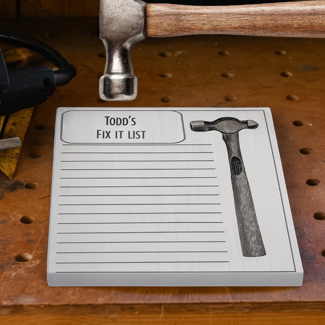 Hammer It Out Fix It Chore List Monogram Notizblock (Personalized fix-it list notepad with hammer graphic, perfect for tasks, projects, and handy reminde)
