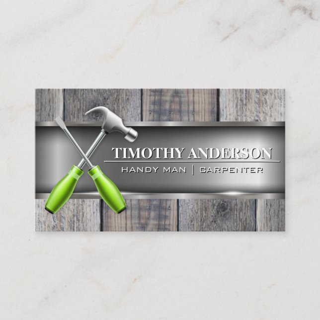 Hammer Screentreiber-Logo | Holz | Metall Visitenkarte (Vorderseite)