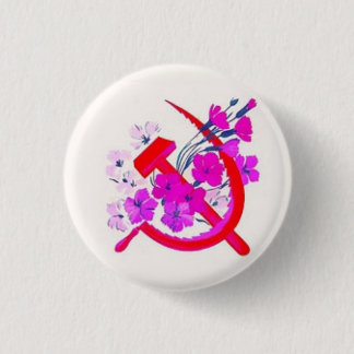 Hammer- u. Sichelrosa mit Blumen Button
