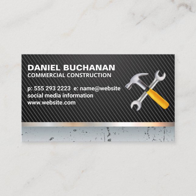 Hammer Wrench Logo | Kohlenstofffaser | Metallisch Visitenkarte (Vorderseite)