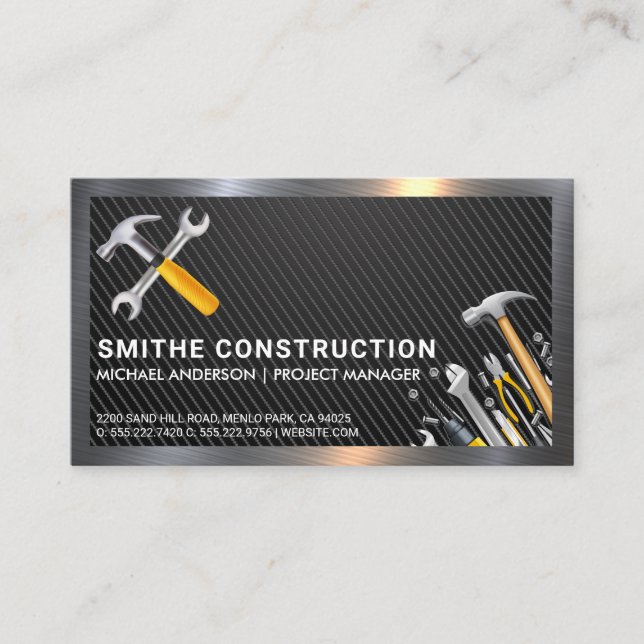 Hammer Wrench Logo | Metall | Kohlenstofffaser Visitenkarte (Vorderseite)