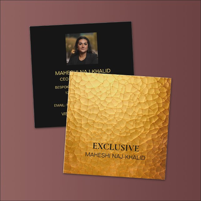 Hammered Gold Black Stylish Exclusives Foto Quadratische Visitenkarte (Von Creator hochgeladen)