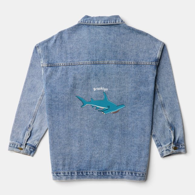 Hammerhead-Hai-Cartoon Jeansjacke (Rückseite)