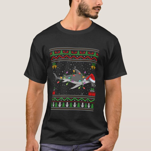 Hammerhead Hai Weihnachtslicht Weihnachtsweih T-Shirt (Vorderseite)