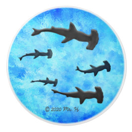 Hammerhead-Haifischschule in der Silhouette Keramikknauf