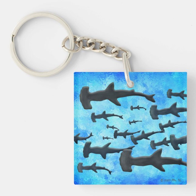 Hammerhead-Haifischschule in der Silhouette Schlüsselanhänger (Vorderseite)