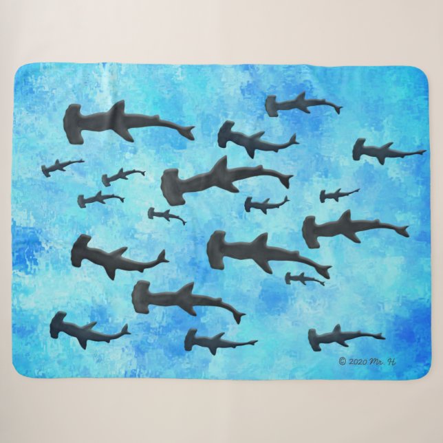 Hammerhead-Haifischschule in der Silhouette Sherpadecke (Vorderseite (Horizontal))