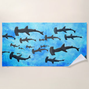 Hammerhead-Haifischschule in der Silhouette Strandtuch