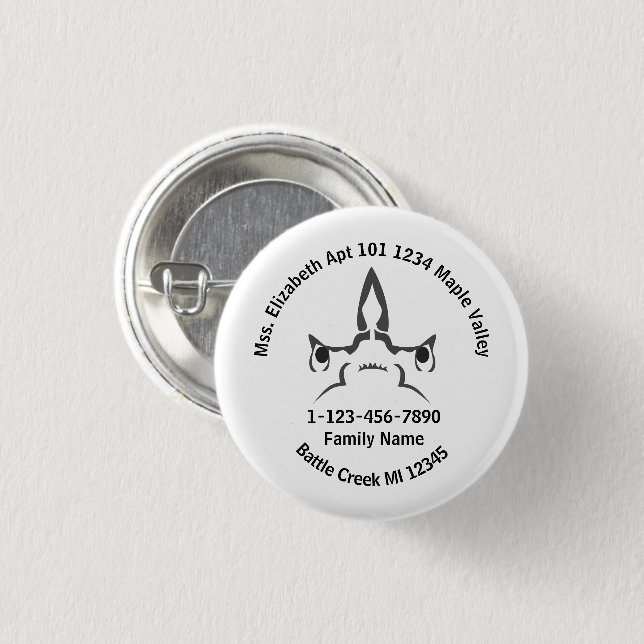 Hammerhead Shark Lost Family Zuhause-Adresse Button (Vorne & Hinten)