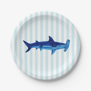 Hammerhead Shark Painting Blue Stripe Papierplatte Pappteller