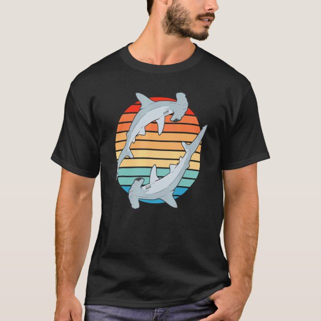 Hammerhead Shark Retro Sunset T-Shirt (Vorderseite)
